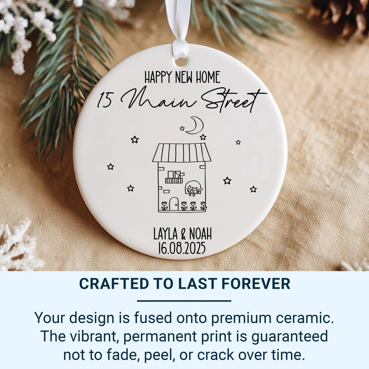 New Home Ornament - Minimalist House Keepsake with Address & Date for Couples DENMARY