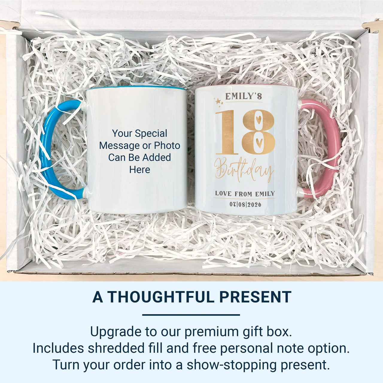 18th Birthday Mug – Personalised Gold Star Design With Name, Date & Message