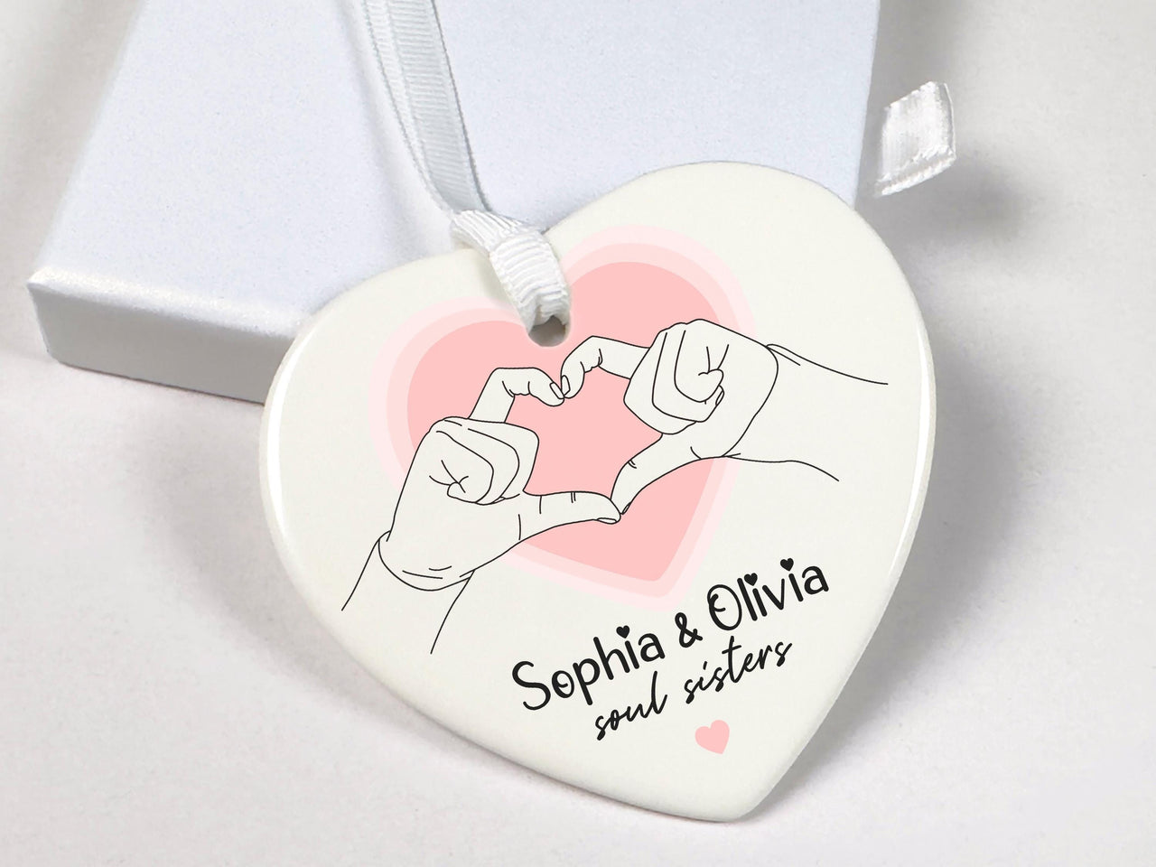 Soul Sisters Heart Ornament - Pinky Promise Keepsake with Names for Best Friends