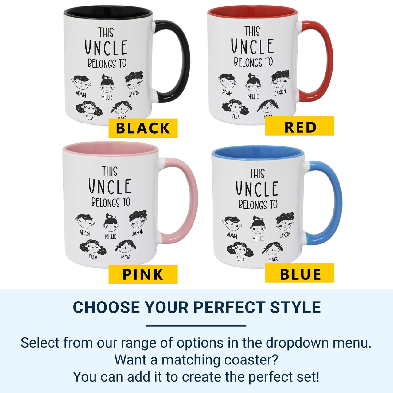 This Uncle Belongs To… Mug – Personalised Kids’ Names and Faces – Niece/Nephew Thank_You, Birthday and Christmas Gift