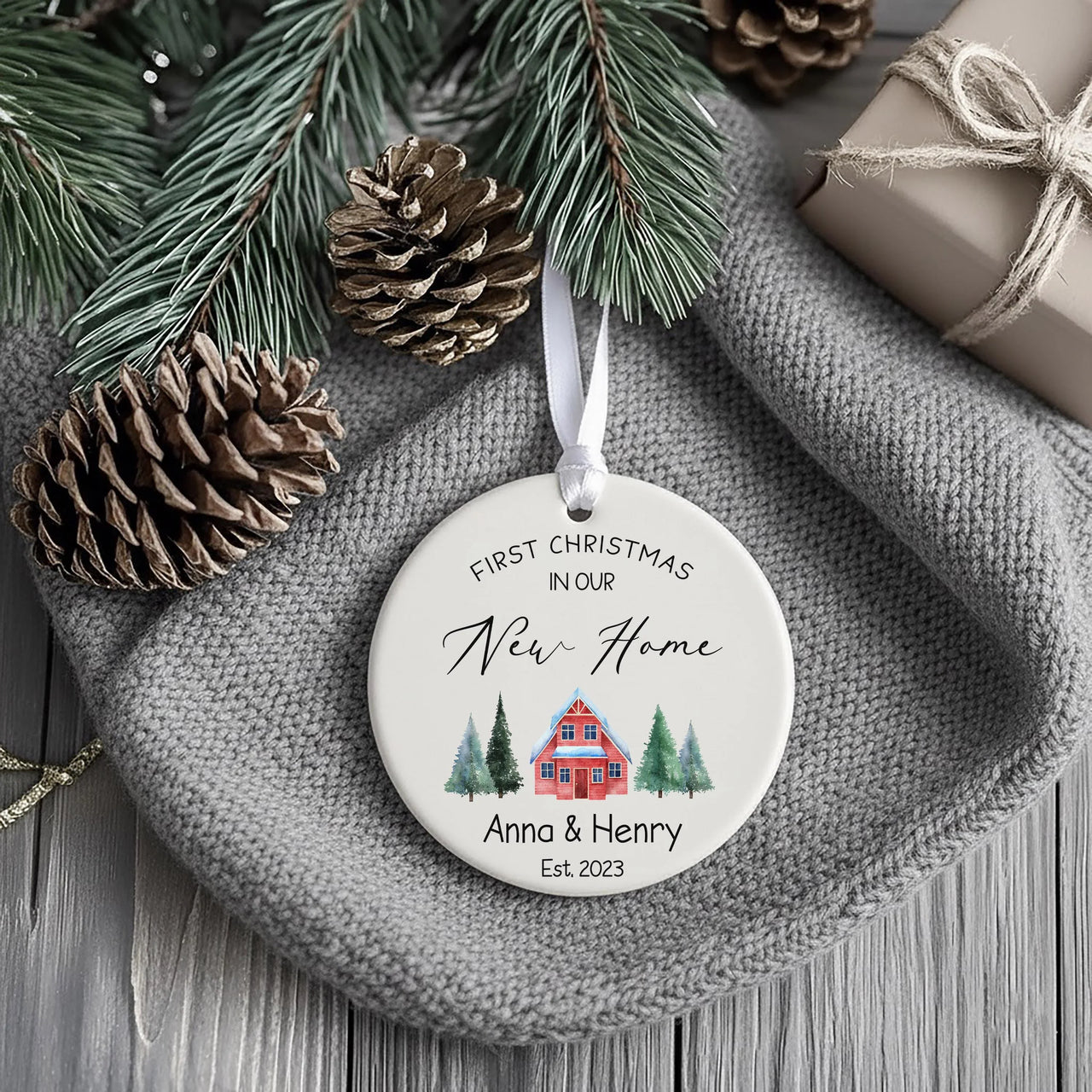 Personalised First Christmas Ornament in New Home - Ceramic Keepsake - Housewarming Gift - New House Xmas Decoration - Gift for Newlyweds