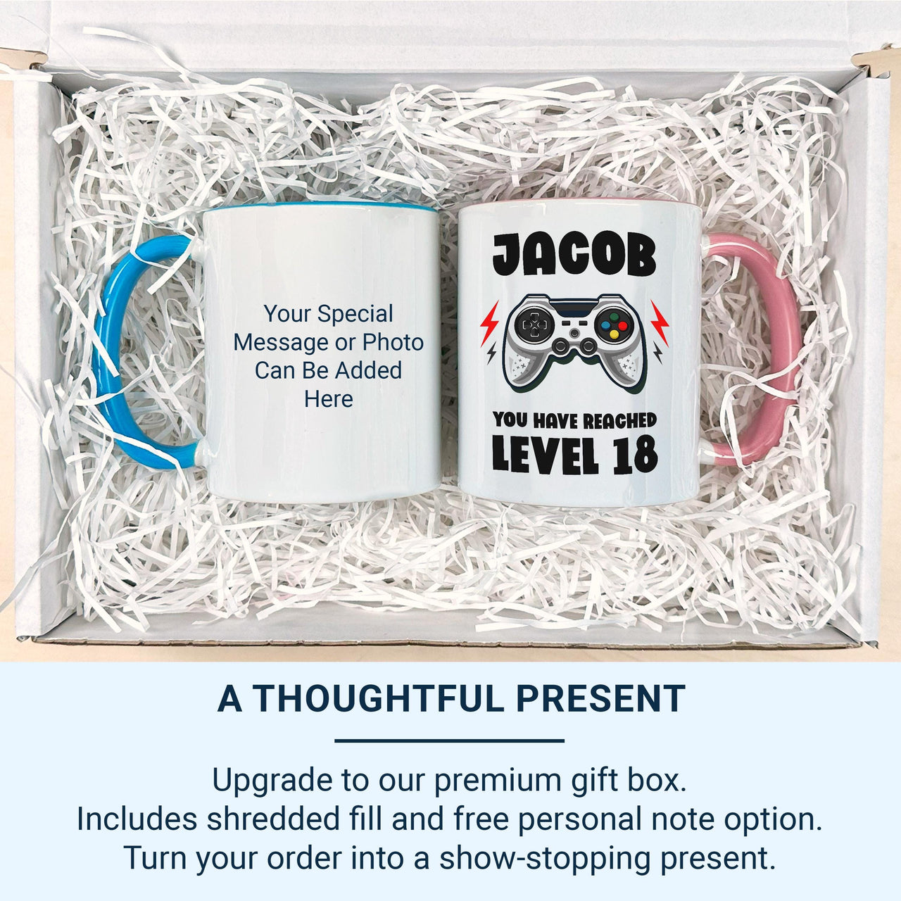 You Have Reached Level 18 Mug - Personalised Gamer Birthday Gift - Custom Name and Age Gaming Design