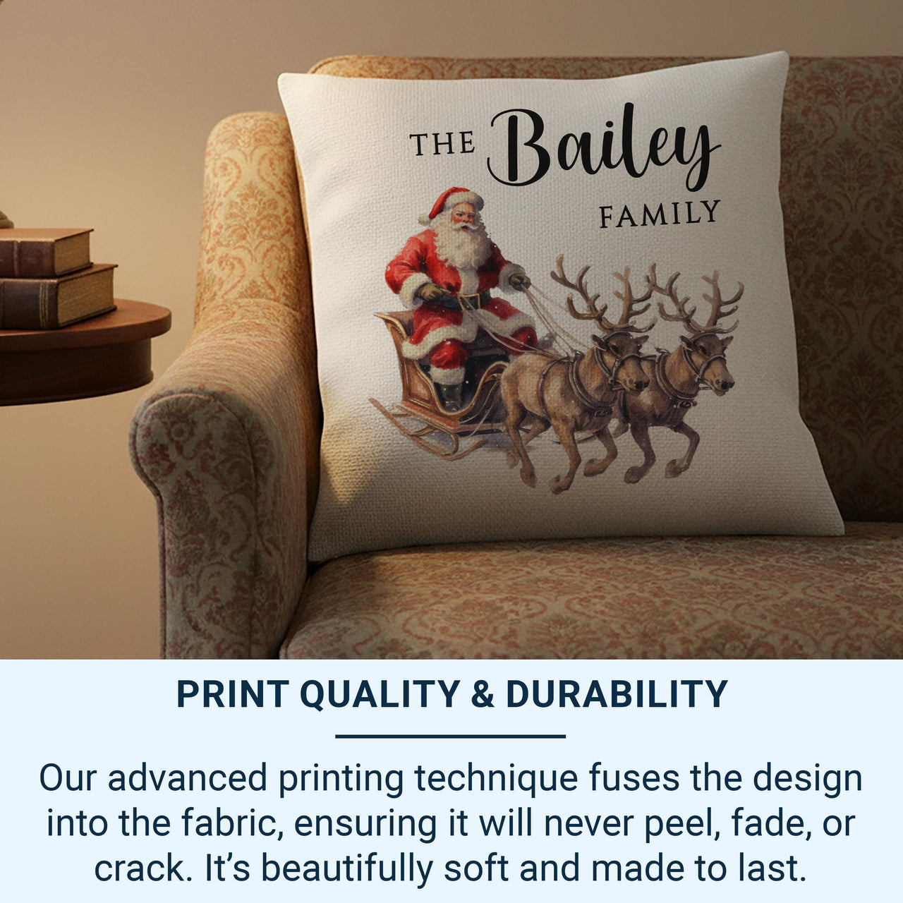Personalised Family Christmas Cushion - Vintage Santa Sleigh with Family Name