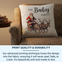 Personalised Family Christmas Cushion - Vintage Santa Sleigh with Family Name