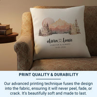 Personalised Mountain Cushion - Scenic Romantic Keepsake with Names & Date for Adventurous Couples