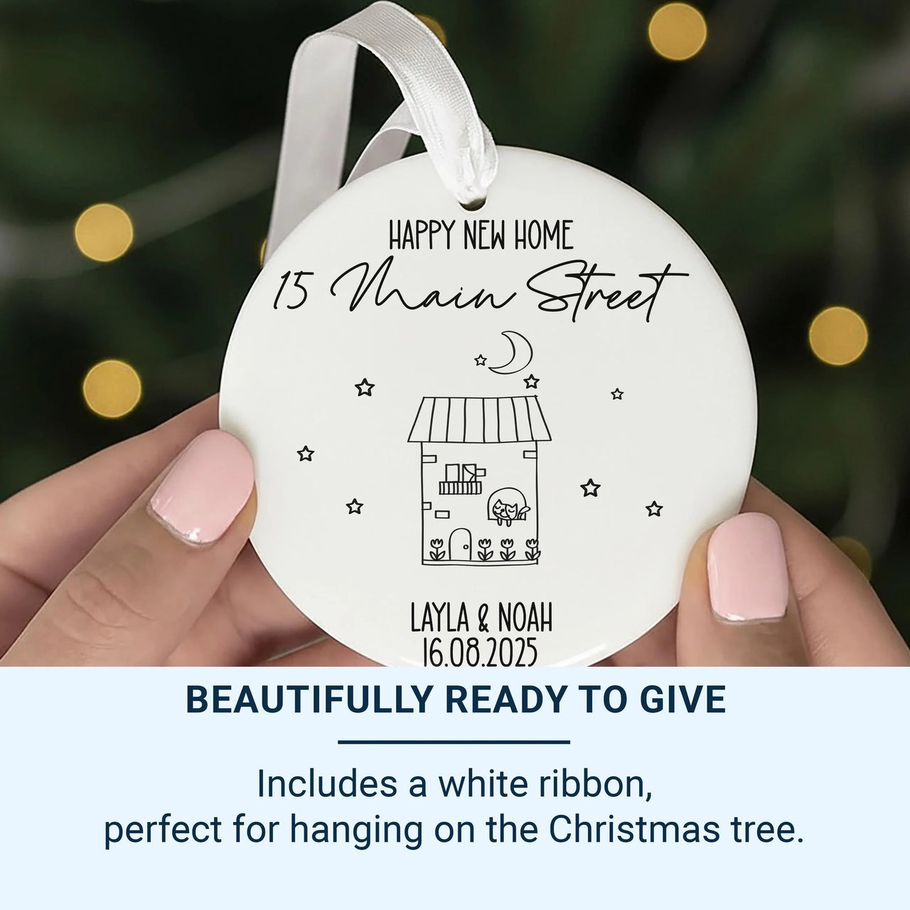 New Home Ornament - Minimalist House Keepsake with Address & Date for Couples DENMARY