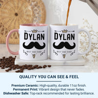 Best Dad Ever Mug Personalised with Crown and Moustache _ Fathers Day and Birthday Gift