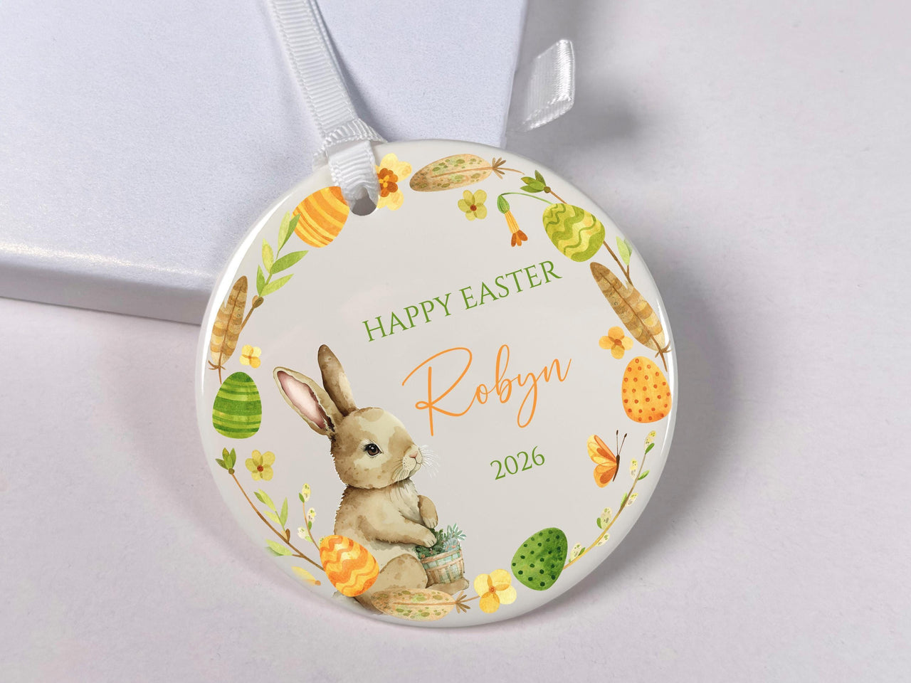 Easter Bunny Ornament 2026 - Colourful Egg Keepsake with Name for Spring Tree