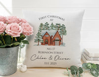 Personalised Christmas Cushion – Snowy House Design | New Home Gift & Holiday Decor