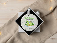 Personalised First Christmas Ornament in New Home, Ceramic Round Keepsake, Unique Housewarming Christmas Decoration