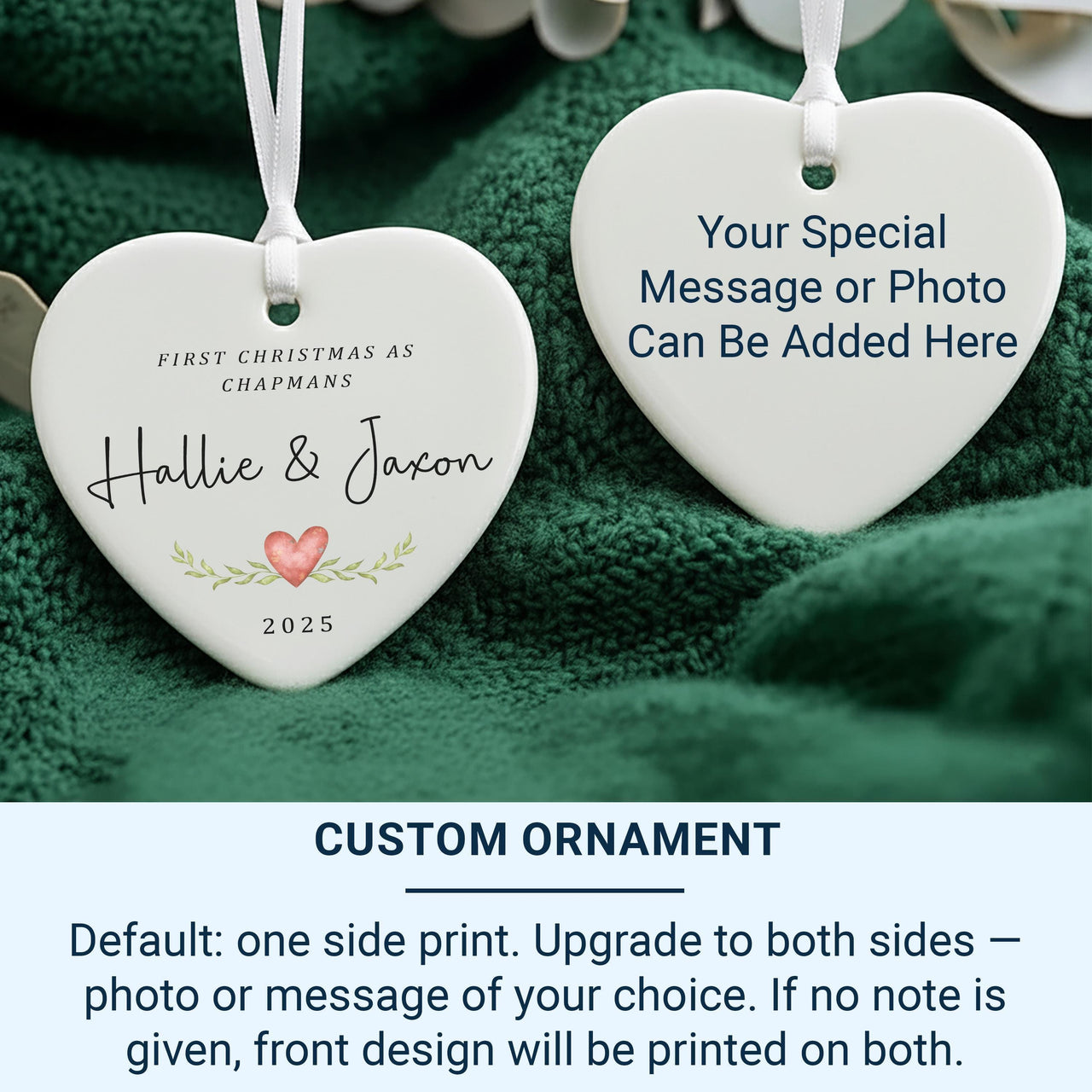 First Christmas Family Heart Ornament - Leafy Keepsake with Names & Year for Newlyweds