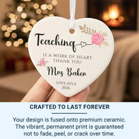 Teacher Heart Ornament 2026 - Floral Thank You Keepsake with Name & Message