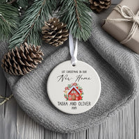 New Home Christmas Ornament 2025 - Red House with Elegant Script & Names