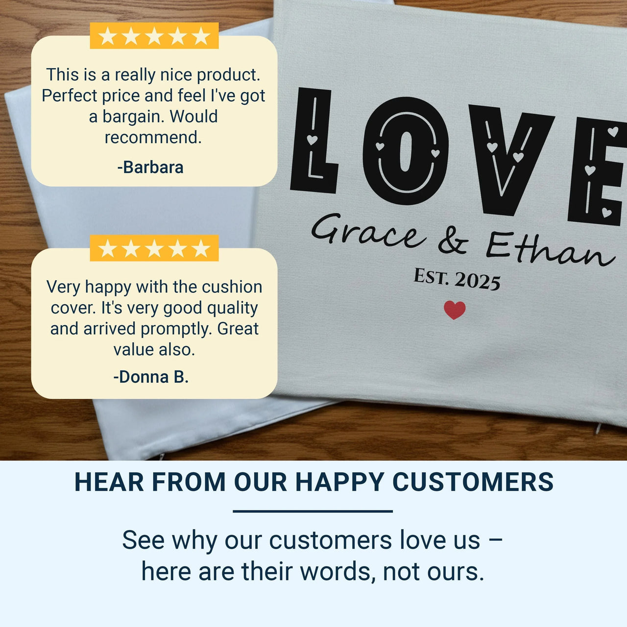 Personalised LOVE Cushion - Bold Romantic Keepsake with Names, Date & Heart Design