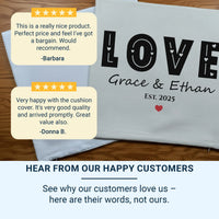 Personalised LOVE Cushion - Bold Romantic Keepsake with Names, Date & Heart Design