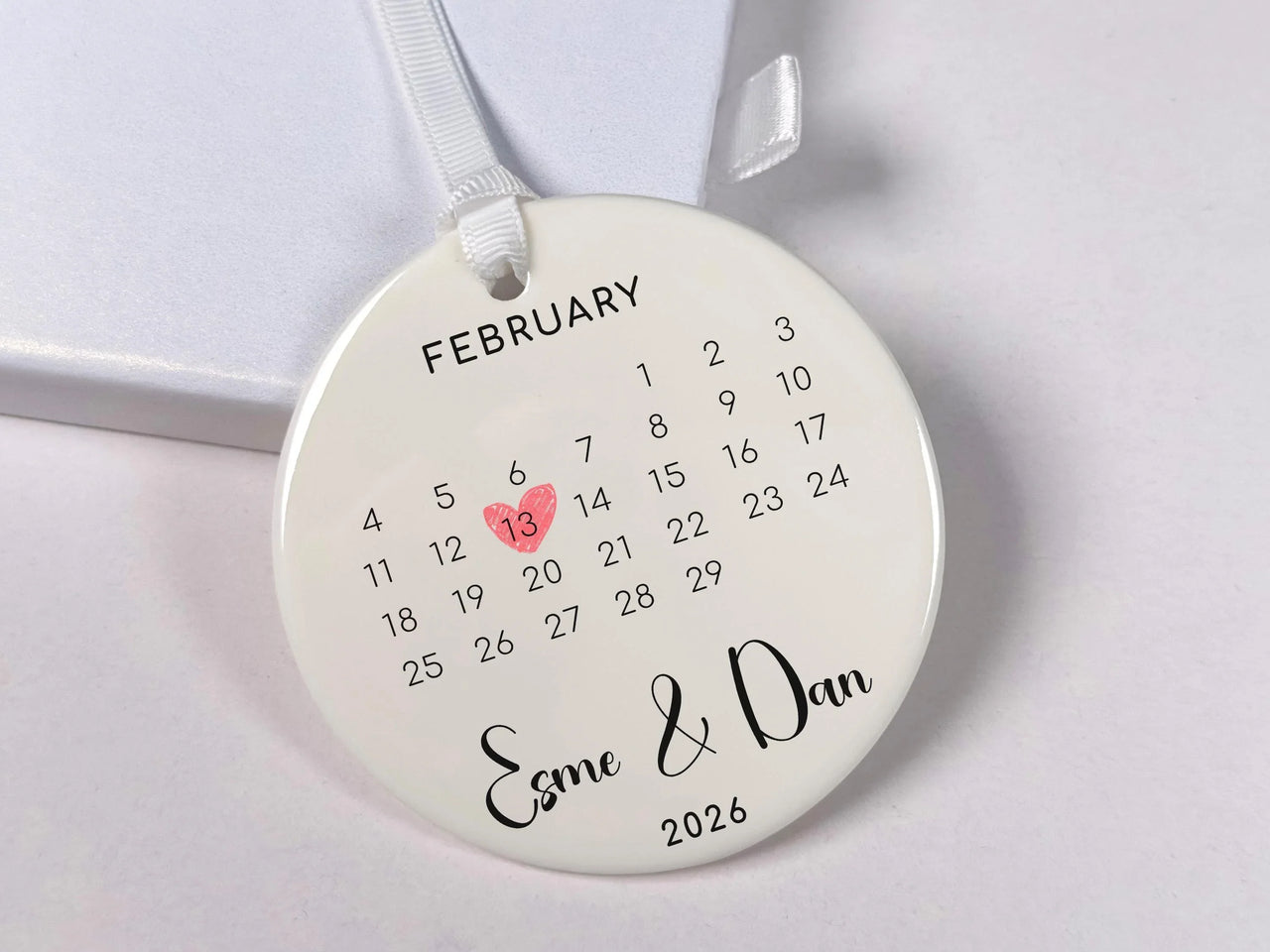 Calendar Date Ornament - Special Day Keepsake with Heart & Names for Couples