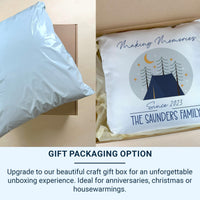 Personalised Family Camping Cushion - Outdoor Adventure Keepsake with Tent & Stars