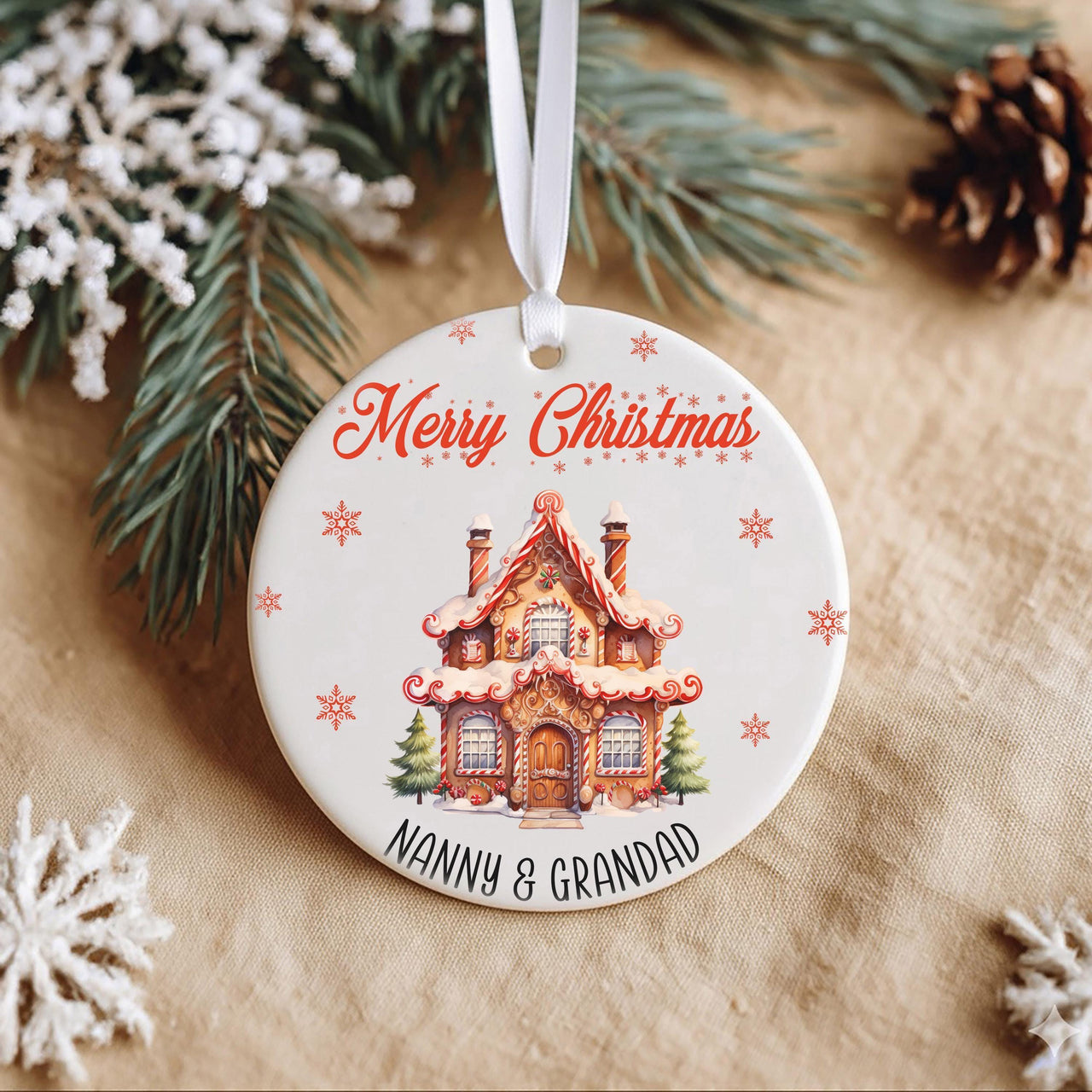 Nanny Grandad Gingerbread Ornament - Snowflake Keepsake for Christmas Tree