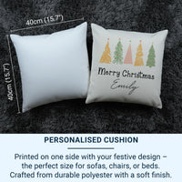 Personalised Kids Christmas Cushion – Colourful Tree Pillow with Custom Name | Festive Kids Decor