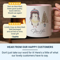 Personalised Christmas Penguin Mug – Name with Fairy Lights and Tree – Kids’ Festive Cocoa Cup and Stocking Filler