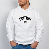 Edition Iron-On Transfer - Personalised Birthday Year HTV Design shown on a hoodie