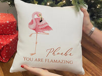 Personalised Flamingo Cushion - Fun Phrase with Name