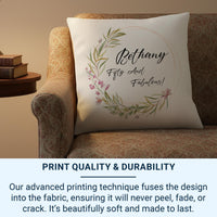 Personalised 50th Birthday Cushion with Floral Wreath - “Fifty and Fabulous” Name Keepsake for Her