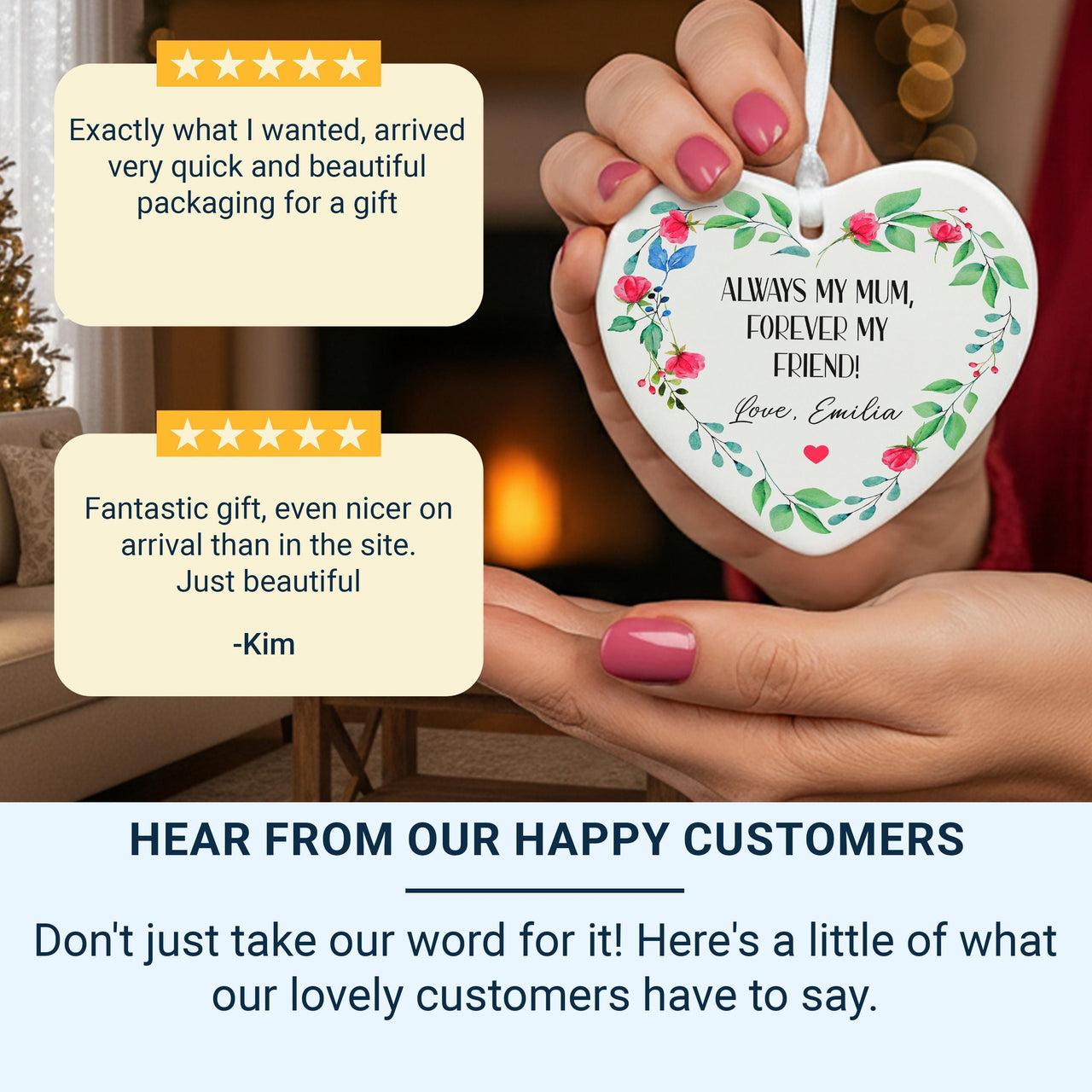 Mum Floral Heart Ornament - Forever Friend Keepsake with Name & Message