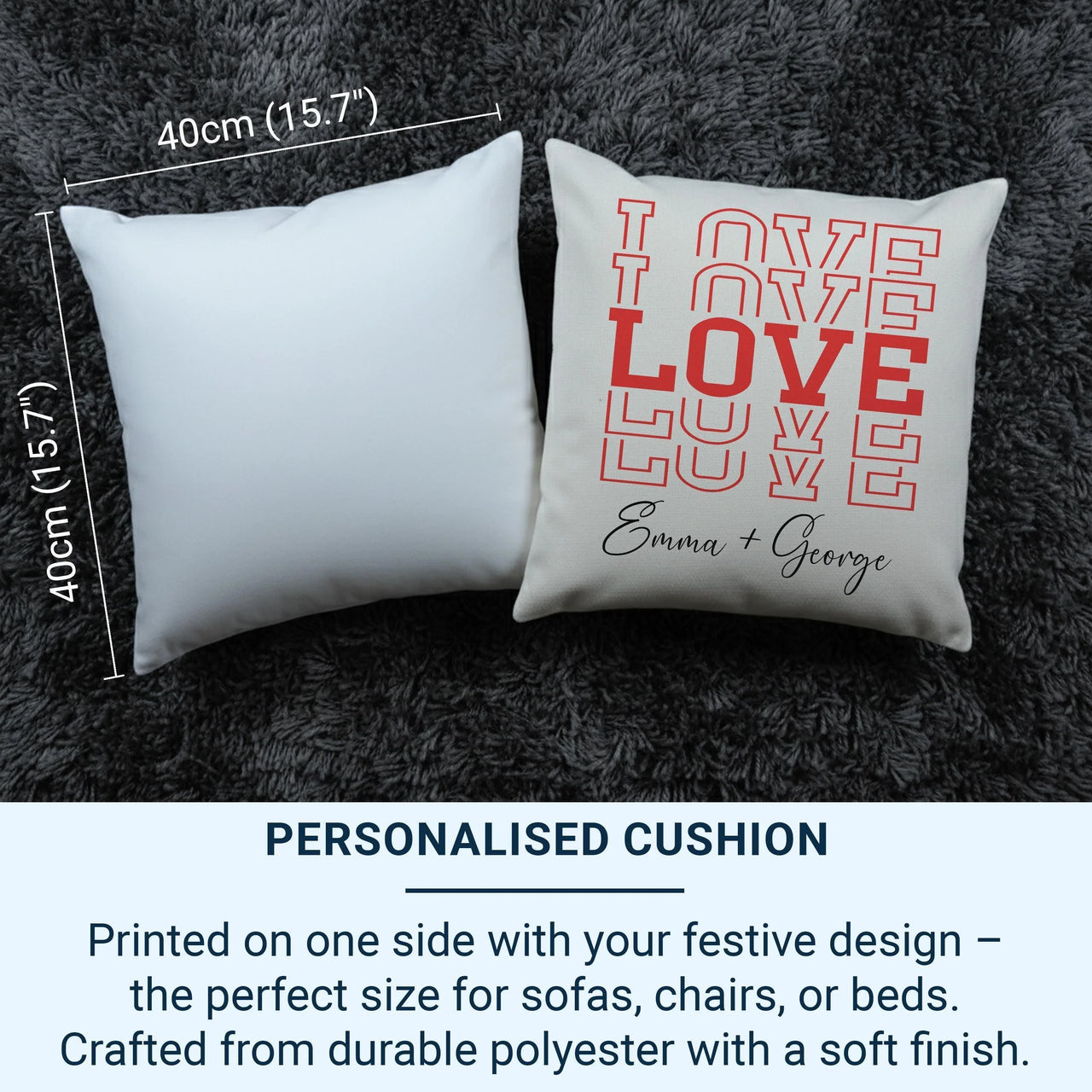 Personalised Love Cushion – Red Typography Pillow | Custom Name Keepsake Gift DENMARY