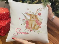 Personalised Bunny Cushion | Custom Name Cushion - Watercolour Flower Pillow