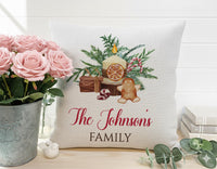 Personalised Family Christmas Cushion - Festive Icons Design with Family Name