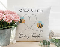 Personalised Bee Cushion – Romantic Keepsake With Heart Path Design & Custom Names DENMARY
