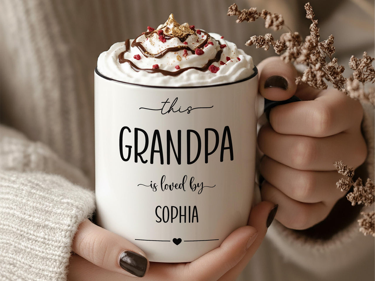 This Grandpa Is Loved By… Mug - Personalised Grandchild Name and Heart Icon - Grandad Birthday, Father’s Day and Christmas Keepsake