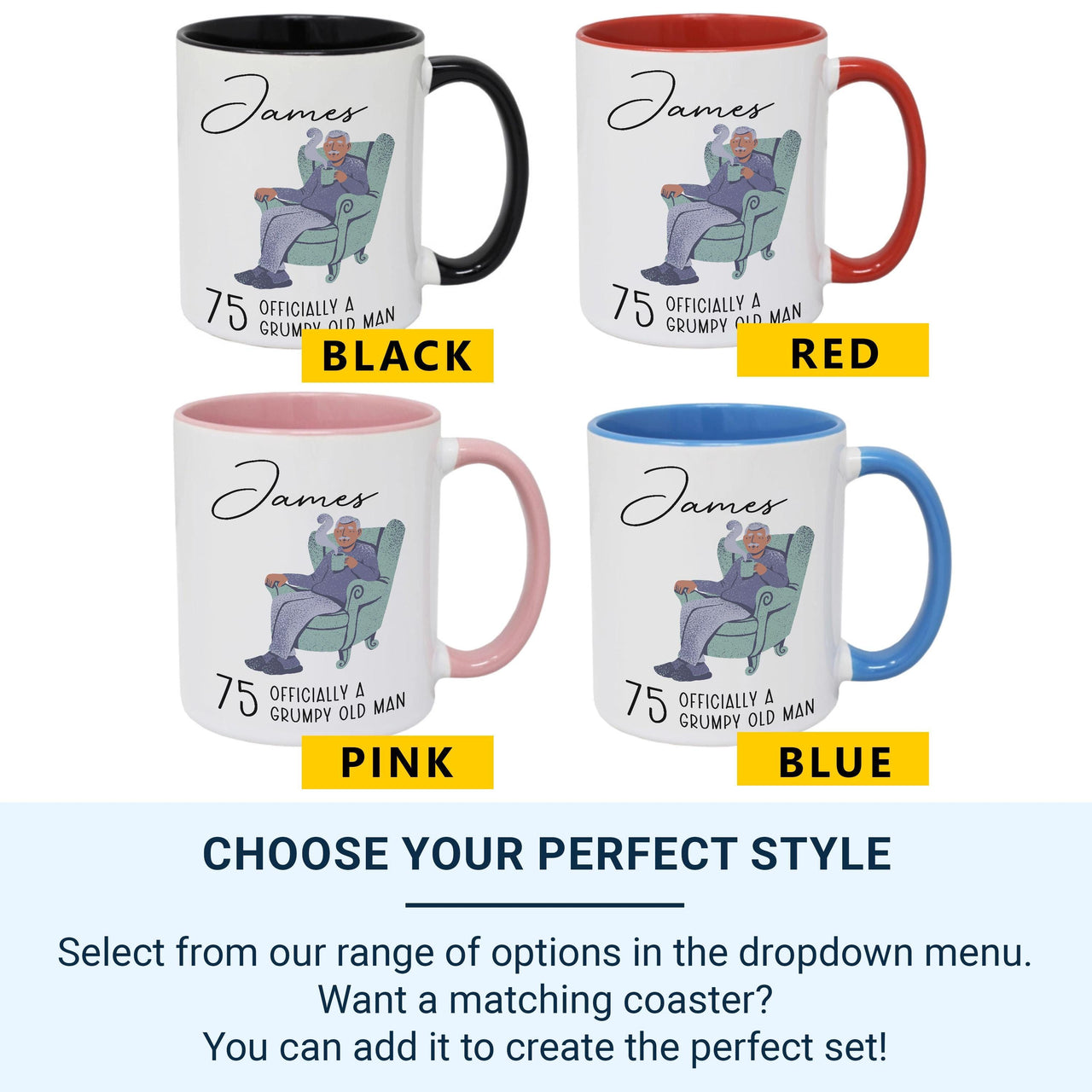 Personalised 75th Birthday Mug and Coaster - Unique Gift Idea for 75th Birthday