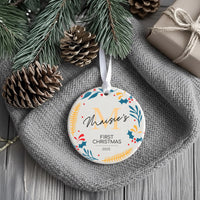 Baby First Christmas Ornament - Bright Foliage Keepsake with Name & Year for Newborns