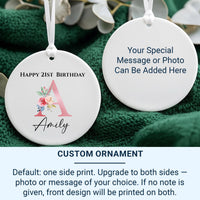 21st Birthday Ornament - Floral Letter Keepsake with Name & Year for Milestone