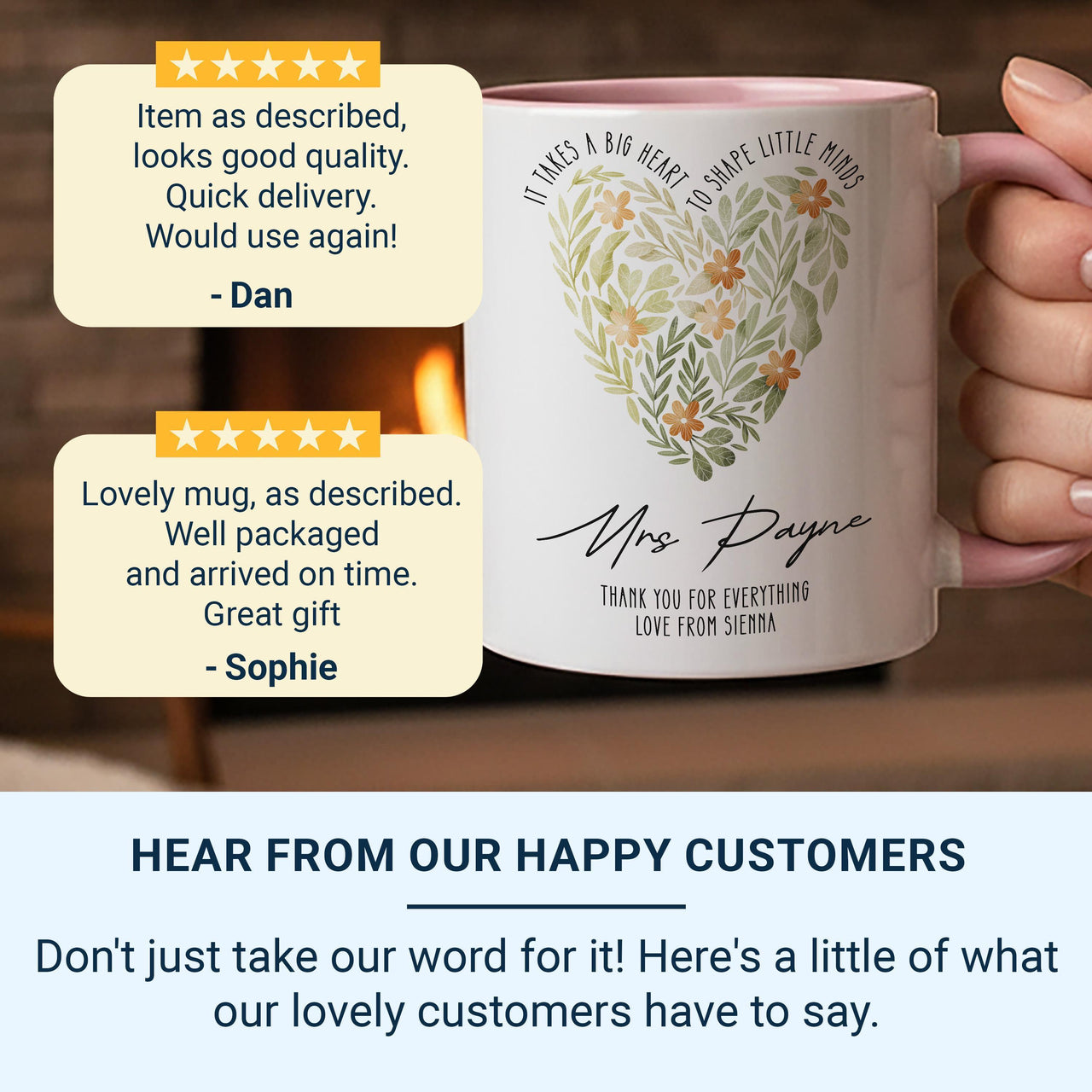 It Takes a Big Heart to Shape Little Minds Mug – Personalised Teacher Surname and Child’s Note – Emotional End of Term Thank_You