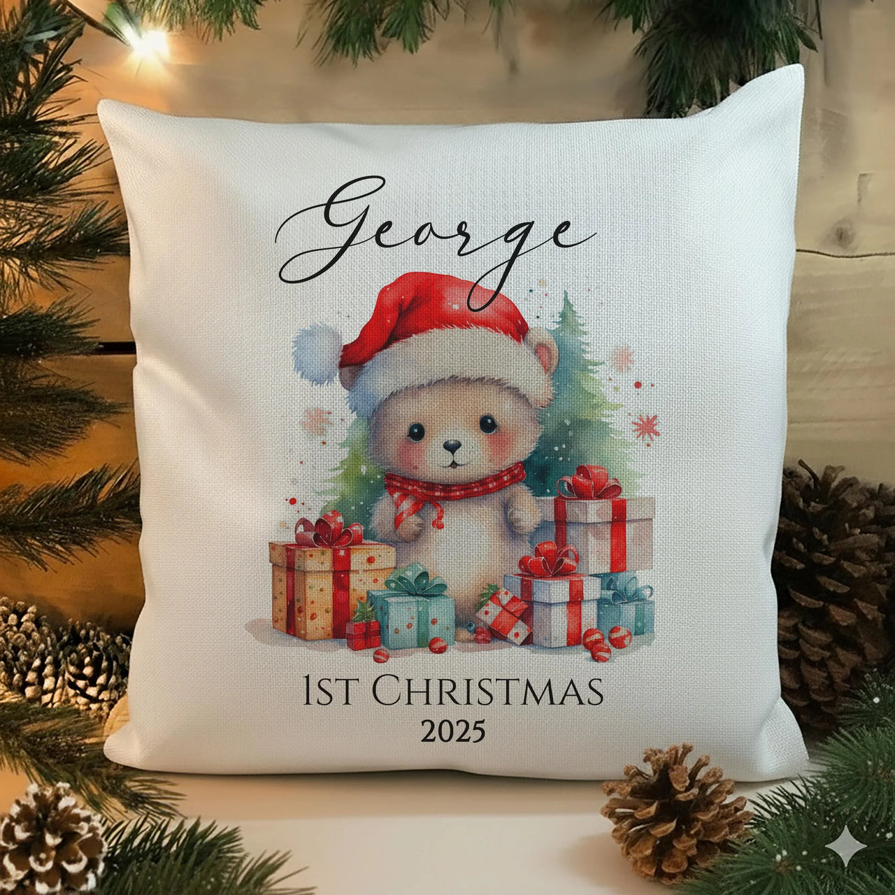 Baby First Christmas Cushion – Personalised Baby Cushion with Custom Name Cover