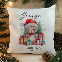 Baby First Christmas Cushion – Personalised Baby Cushion with Custom Name Cover