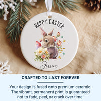 Bunny Easter Ornament - Watercolour Keepsake with Flowers & Name for Children