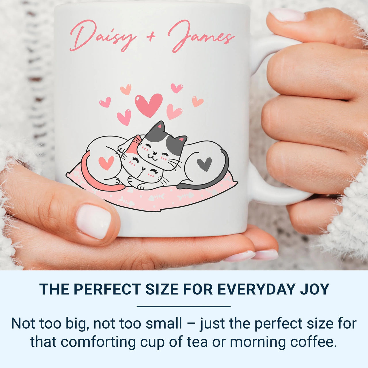 Personalised Couple Cat Mug – Custom Cat Names Heart Pillow | Romantic Anniversary Gift
