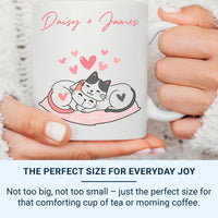 Personalised Couple Cat Mug – Custom Cat Names Heart Pillow | Romantic Anniversary Gift