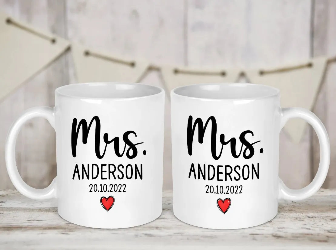 Enchanting Personalised Mr and Mrs Couple Mugs – His and Hers Design - DENMARY