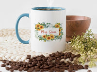Personalised Mrs Mug – Sunflower Wreath Bride Wedding Gift Keepsake Cup