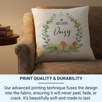 Personalised My First Easter Cushion with Name - Floral Wreath Baby Keepsake for Spring Family Memories