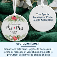 First Christmas Mr & Mrs Ornament - Newlywed Keepsake with Poinsettias for Couples' Tree