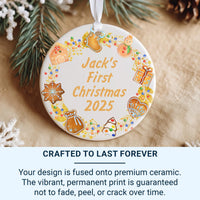 Baby First Christmas Ornament - Festive Icons Keepsake with Name & Year for Newborns