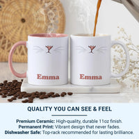 Personalised Cat Mug – Cute Pink Cat Nose Cup with Whiskers Design & Bold Name