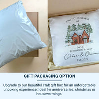 Personalised Christmas Cushion – Snowy House Design | New Home Gift & Holiday Decor