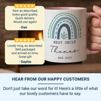 Best Uncle Personalised Mug – Name and EST. 2025 with Rainbow Motif – New Uncle Announcement and Baby Shower Gift